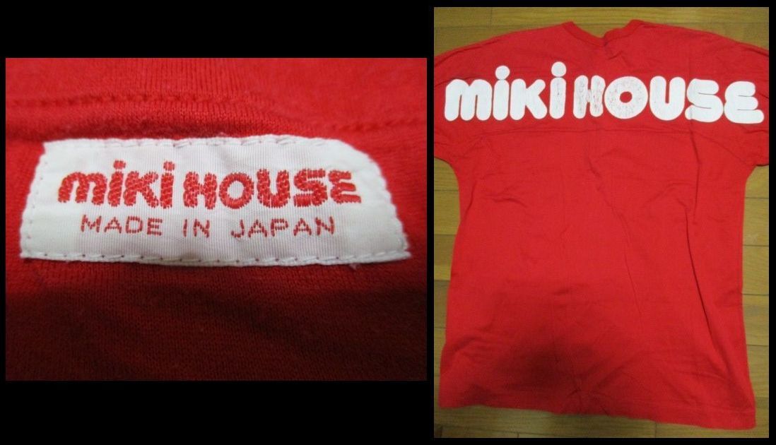 希少　miki HOUSE　日本製　ヘンリーネック　Tシャツ　Mサイズ　赤　レッド　正規品　デカロゴ　ミキハウス　MADE IN JAPAN　激レア_画像1