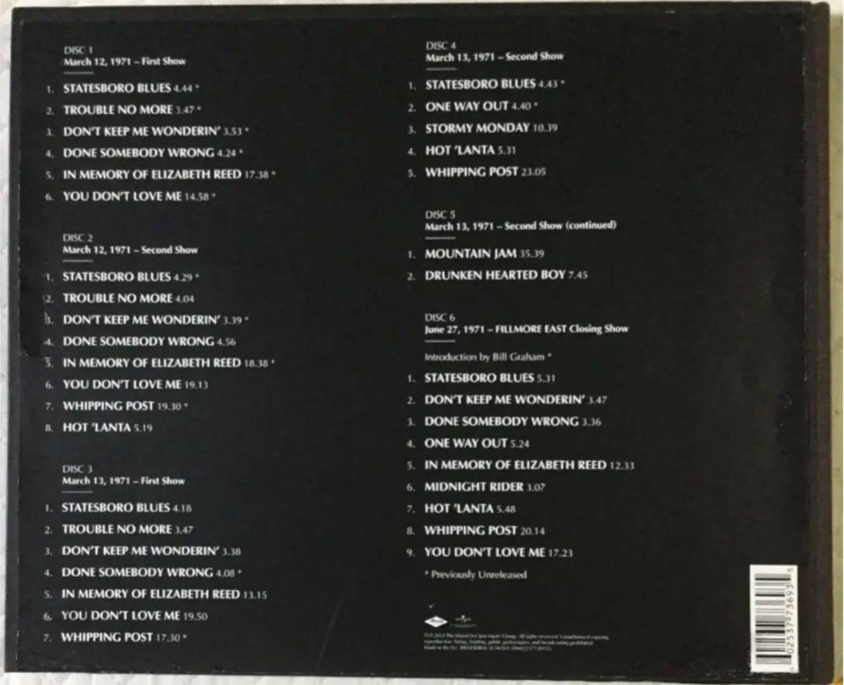 6CD！オールマン・ブラザース・バンド/1971 フィルモア・イースト・レコーディングスの画像2