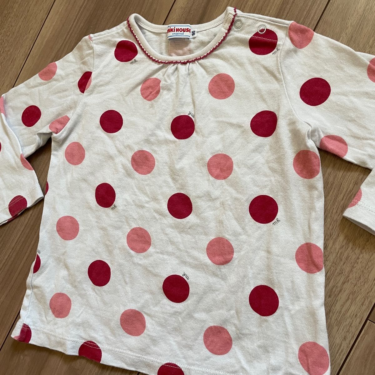 ミキハウス 長袖Tシャツ Tシャツ ロンT ドット 水玉 90 赤 ピンク