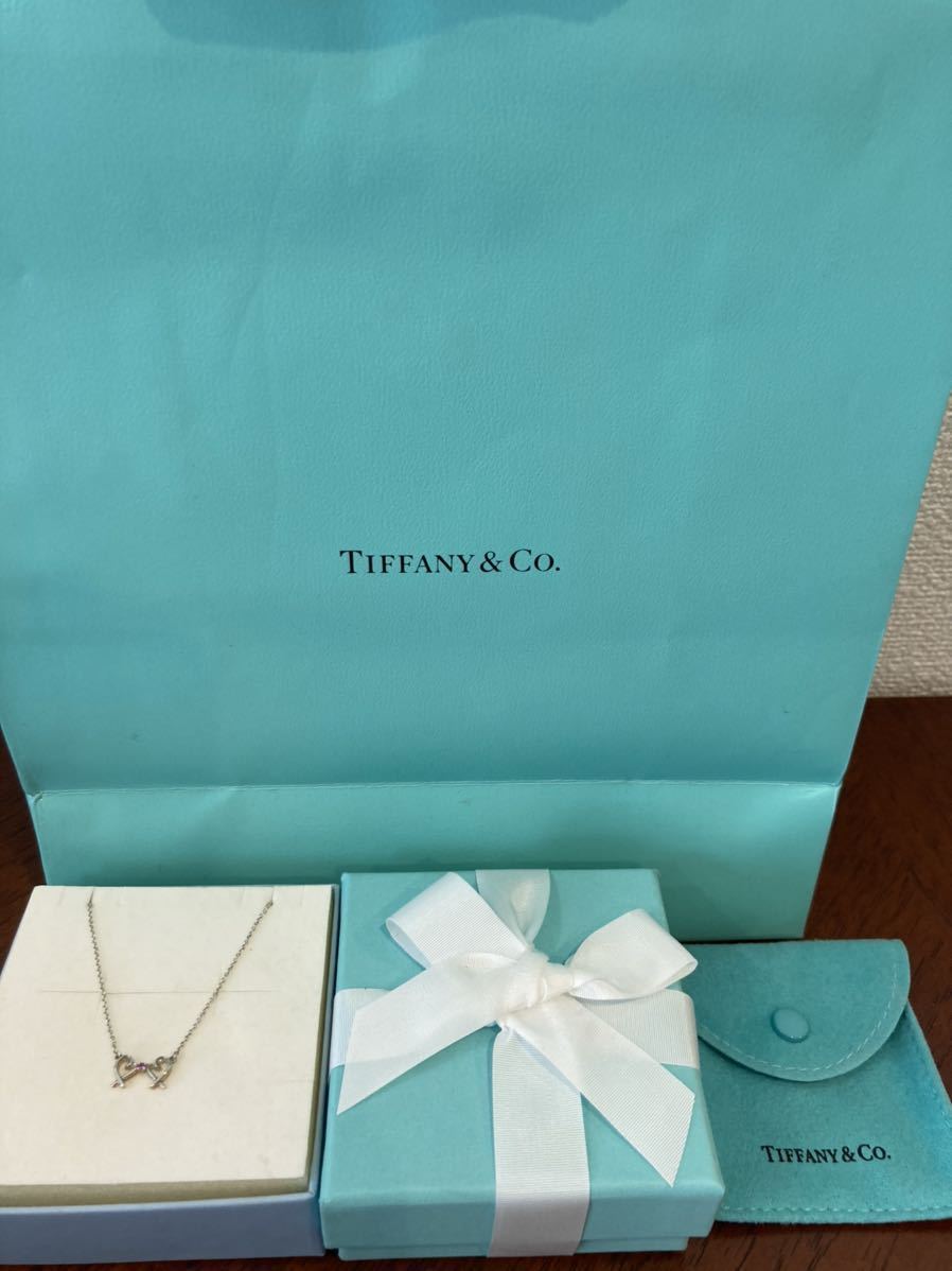 新品 正規品 ティファニー tiffany&co ネックレス シルバー ハート ピンクサファイア 箱 巾着 紙袋 リボン プレゼント ラヴィングハー_画像1