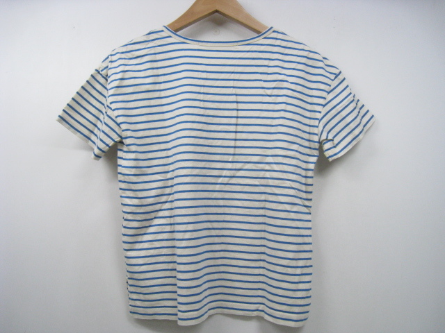自由区 ジユウク Tシャツ 半袖 ボーダー 刺繍 銀色/シルバー サイドスリット 白×青 ホワイト×ブルー サイズ32_画像3