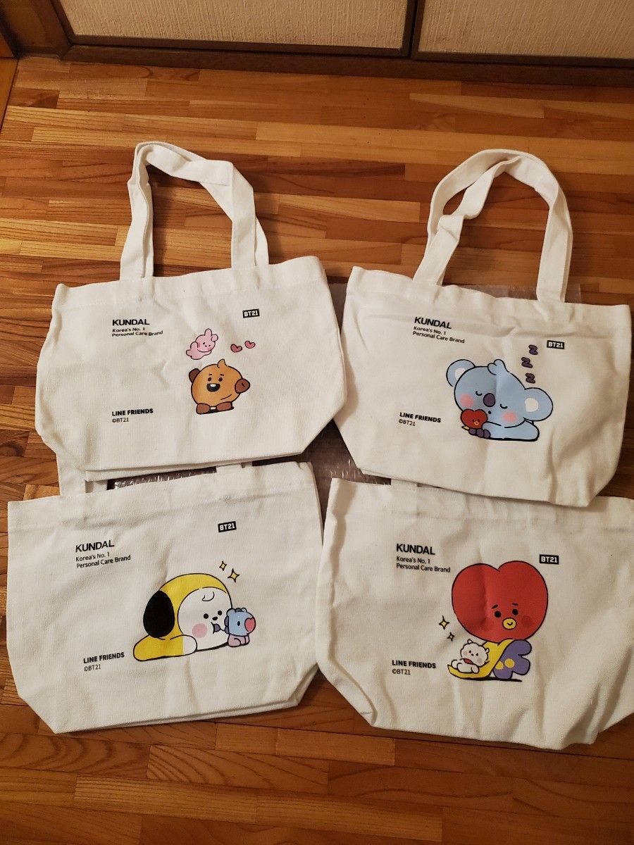 KUNDAL × BT21 エコバッグ 4枚セット（コヤ・タタ・シュキ・チミー）