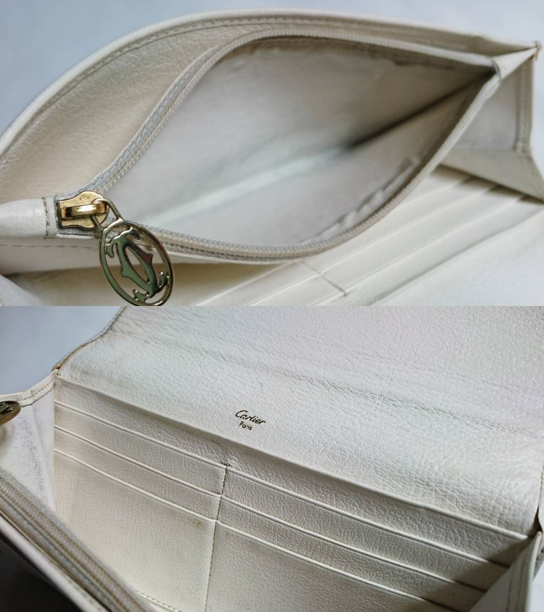  regular good hard-to-find! Cartier Cartier maru contrabass 2C Logo long wallet white change purse . have white × Gold punching brand emblem man and woman use possible 