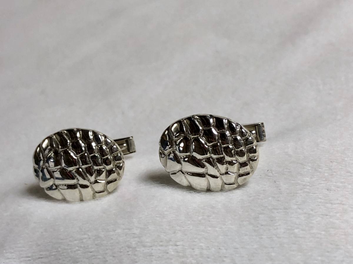  regular superior article TIFFANY&CO Tiffany Vintage crocodile style specular oval cuffs silver 925 round cuff links antique button 