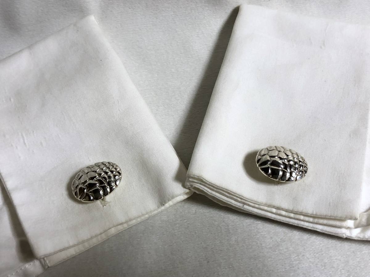  regular superior article TIFFANY&CO Tiffany Vintage crocodile style specular oval cuffs silver 925 round cuff links antique button 