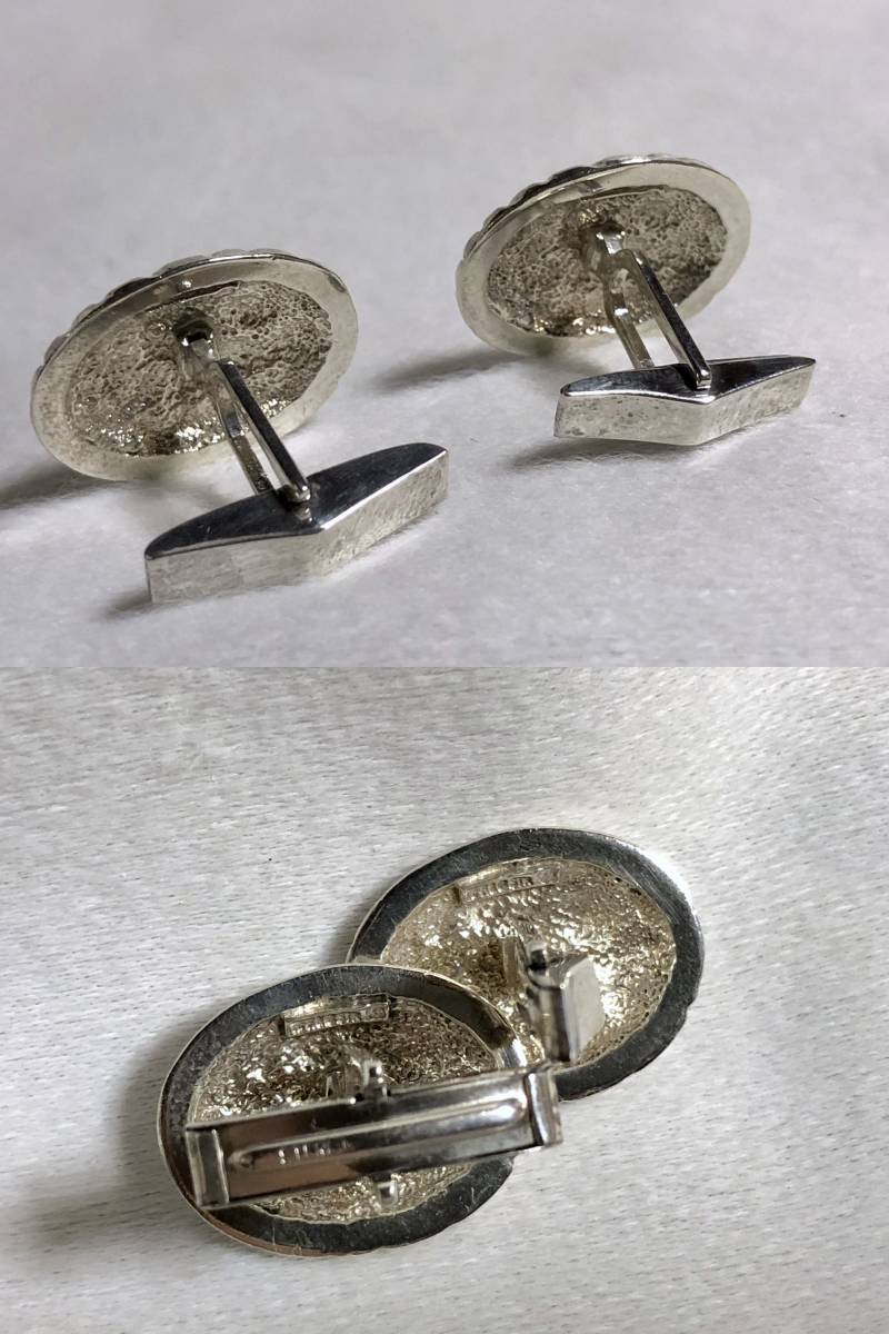  regular superior article TIFFANY&CO Tiffany Vintage crocodile style specular oval cuffs silver 925 round cuff links antique button 