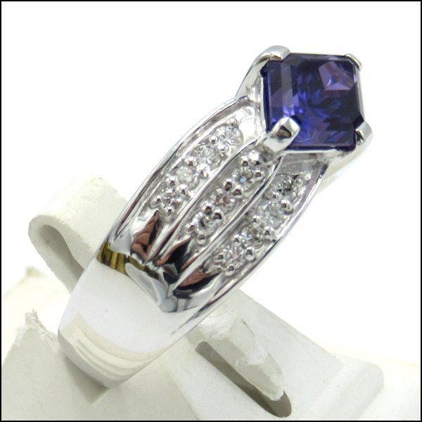 TS クレサンベール K18WGデザインリング 再結晶サファイア2.50ct×天然ダイヤモンド0.32ct 総重量9.3g 15号の画像4