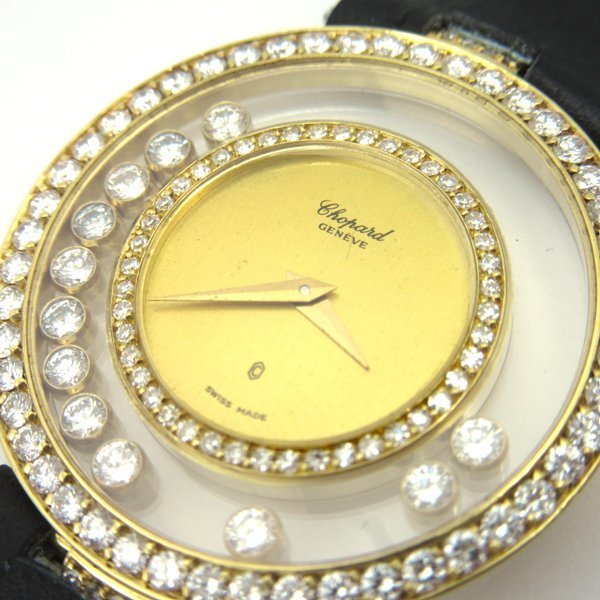 Chopard/ Chopard happy diamond OH settled moving wristwatch K18 yellow gold men's 