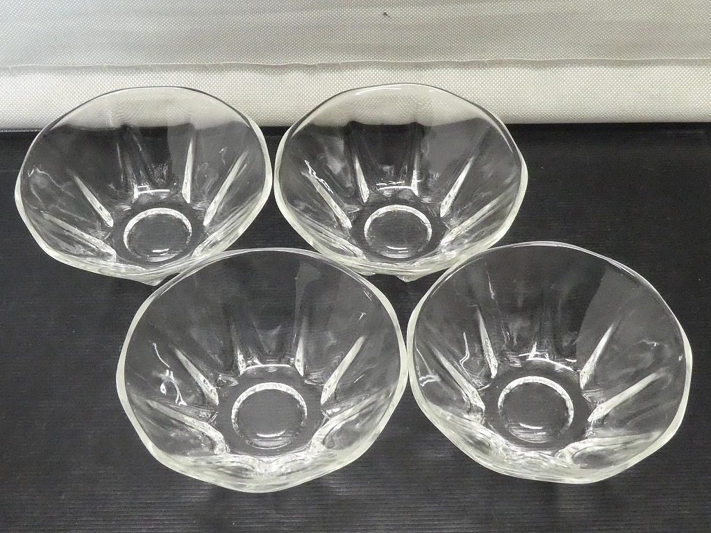 ●昭和レトロ 氷コップ デザートカップ 4客 デザート皿 夏 かき氷 氷コップ ガラス器 硝子 小鉢●の画像1