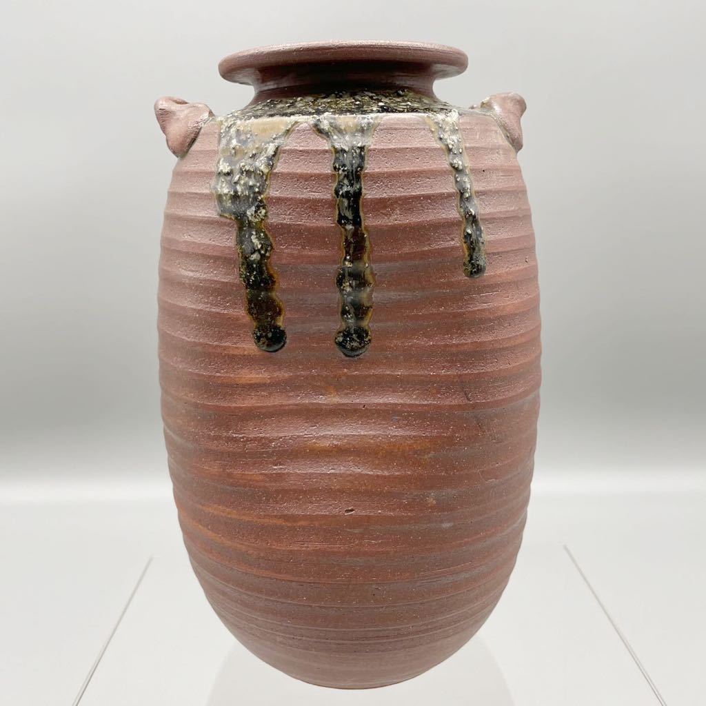 信楽焼 陶器製 変形 花瓶 壺 フラワーベース 41㎝ 花器 一輪挿し 華道-
