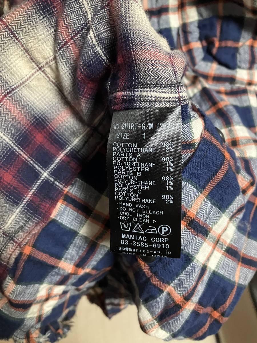 オンライン限定商品】 1 シャツ チェック シワ加工 SHIRT-G/M L.G.B