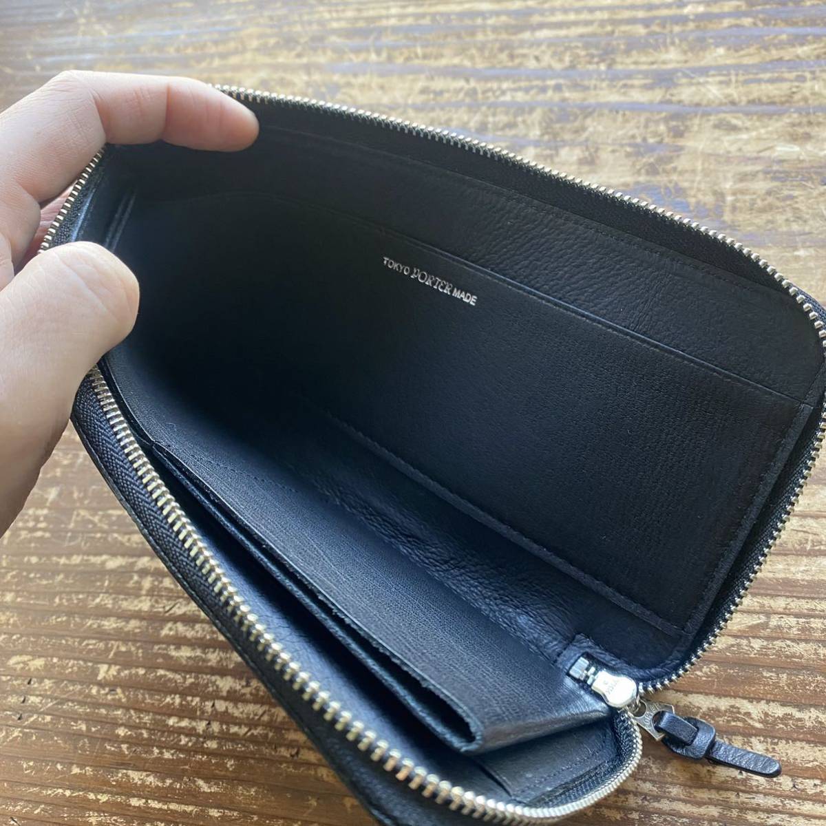 [ rare PORTER leather quilting wallet long wallet wallet chain Porter BEAMS special order Yoshida bag tongue car black black . inserting ]