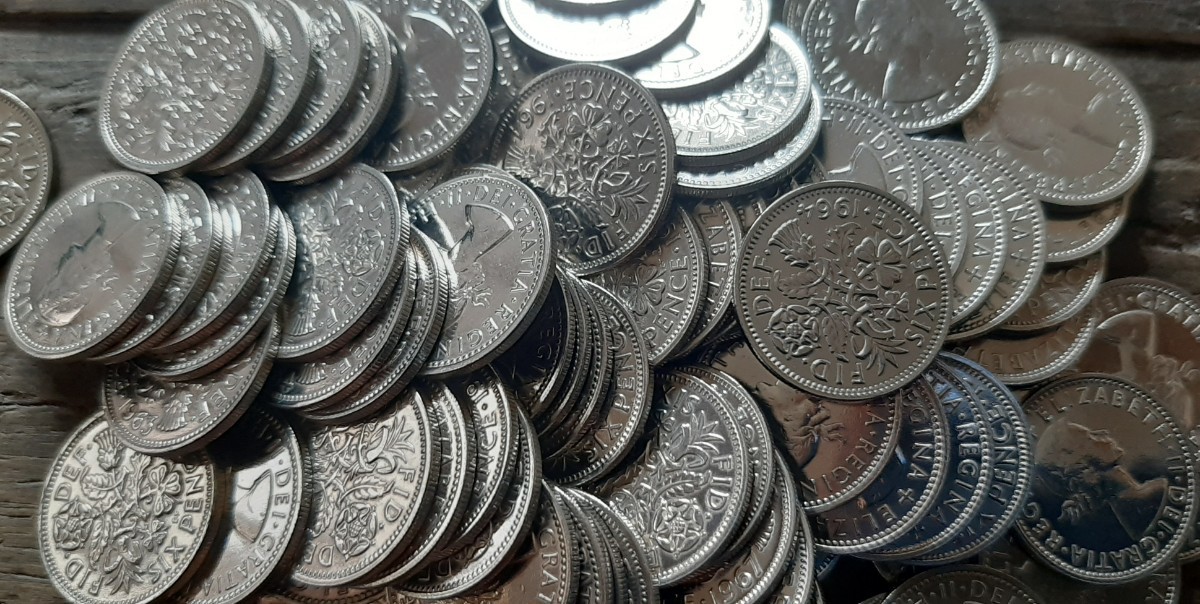 幸せのシックスペンス イギリス 50個セットラッキー6ペンス 本物古銭英国コイン1947~1967美品です19.5mm 2.8gram_画像2