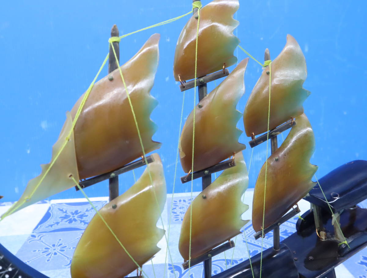 △レトロ アンティーク 置物 飾り物｜水牛の角 古船 帆船 工芸品