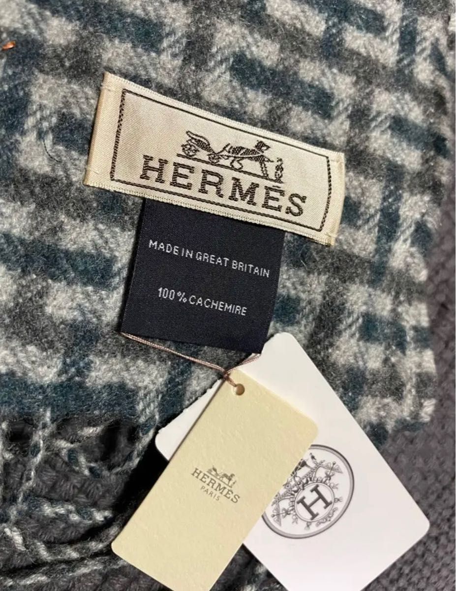 HERMES】エルメスマフラー《Hエコセ》カシミア タータンチェック ロゴ