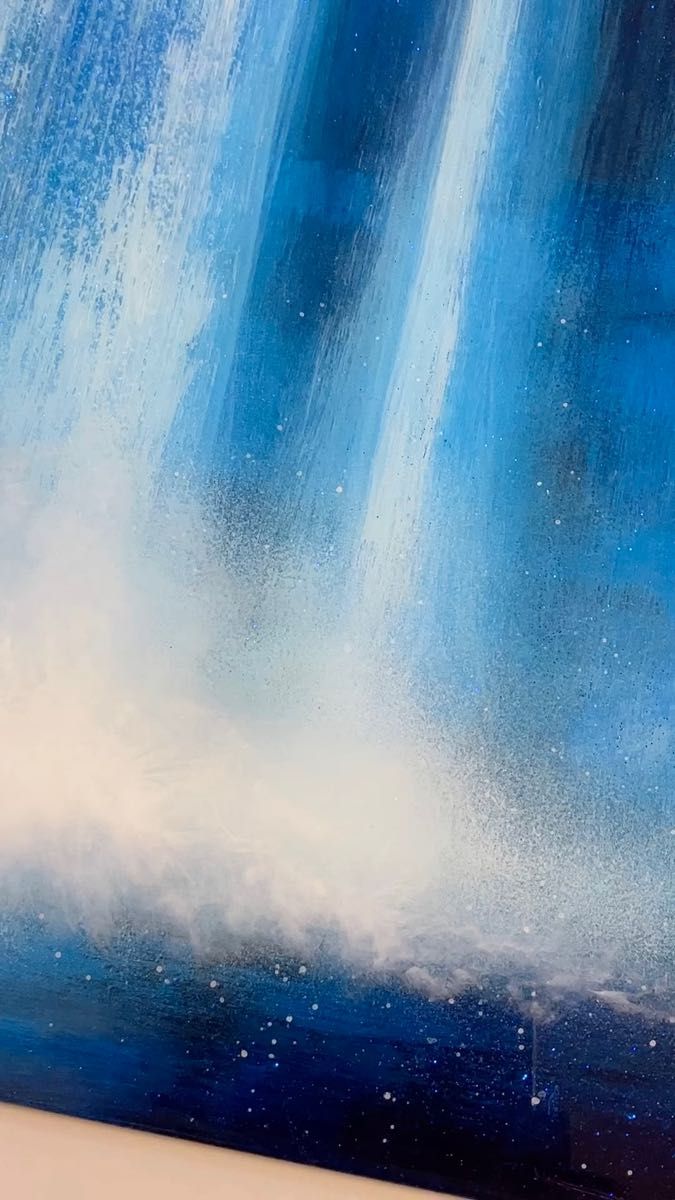 レジンアート　絵画　滝　新作　一点物　大寸　水　 青　清涼　オリジナル　瀑布