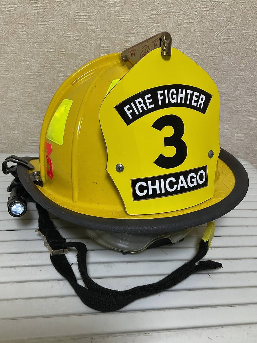 レプリカ アメリカ 消防士 ヘルメット フロントレザー プレートのみ レプリカ ハンドメイド ファイヤーファイター 黄色3番の画像3