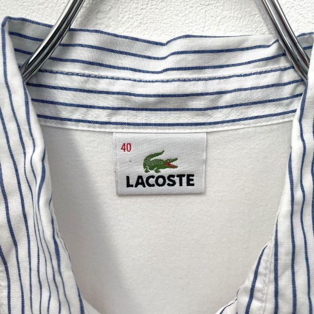 【大人気】ラコステ　ワニロゴ　ワンポイント　半袖ポロシャツ　ホワイト　ストライプ　切替　レディース　40サイズ　LACOSTE_画像4