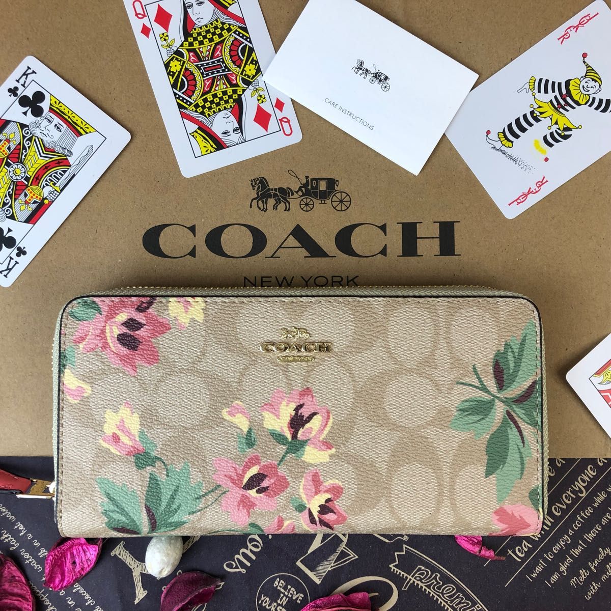 COACH コーチ 長財布 シグネチャー ベージュ 花柄-