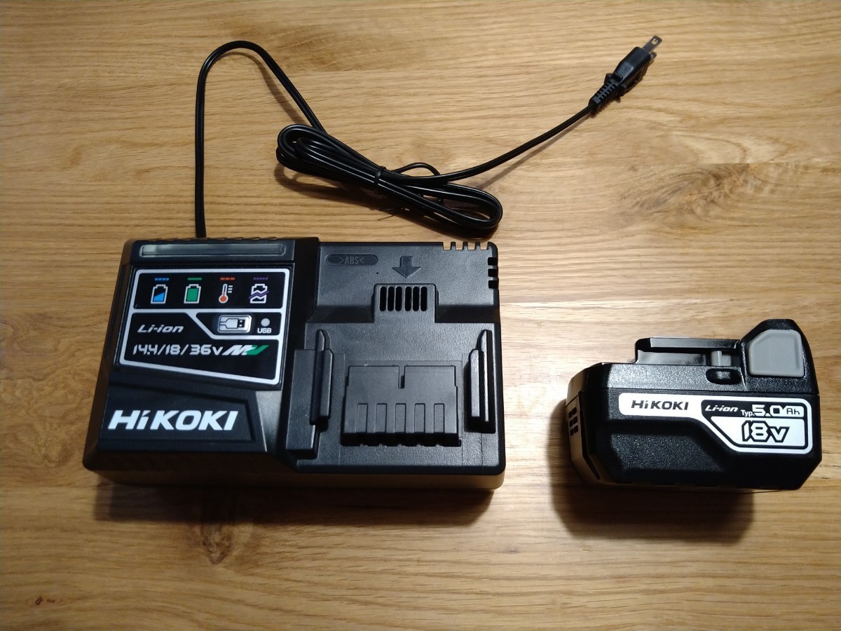 ハイコーキ　HiKOKI　18V5.0Ahバッテリー　14.4ｖ・18ｖ・36ｖ対応充電器セット　_画像1