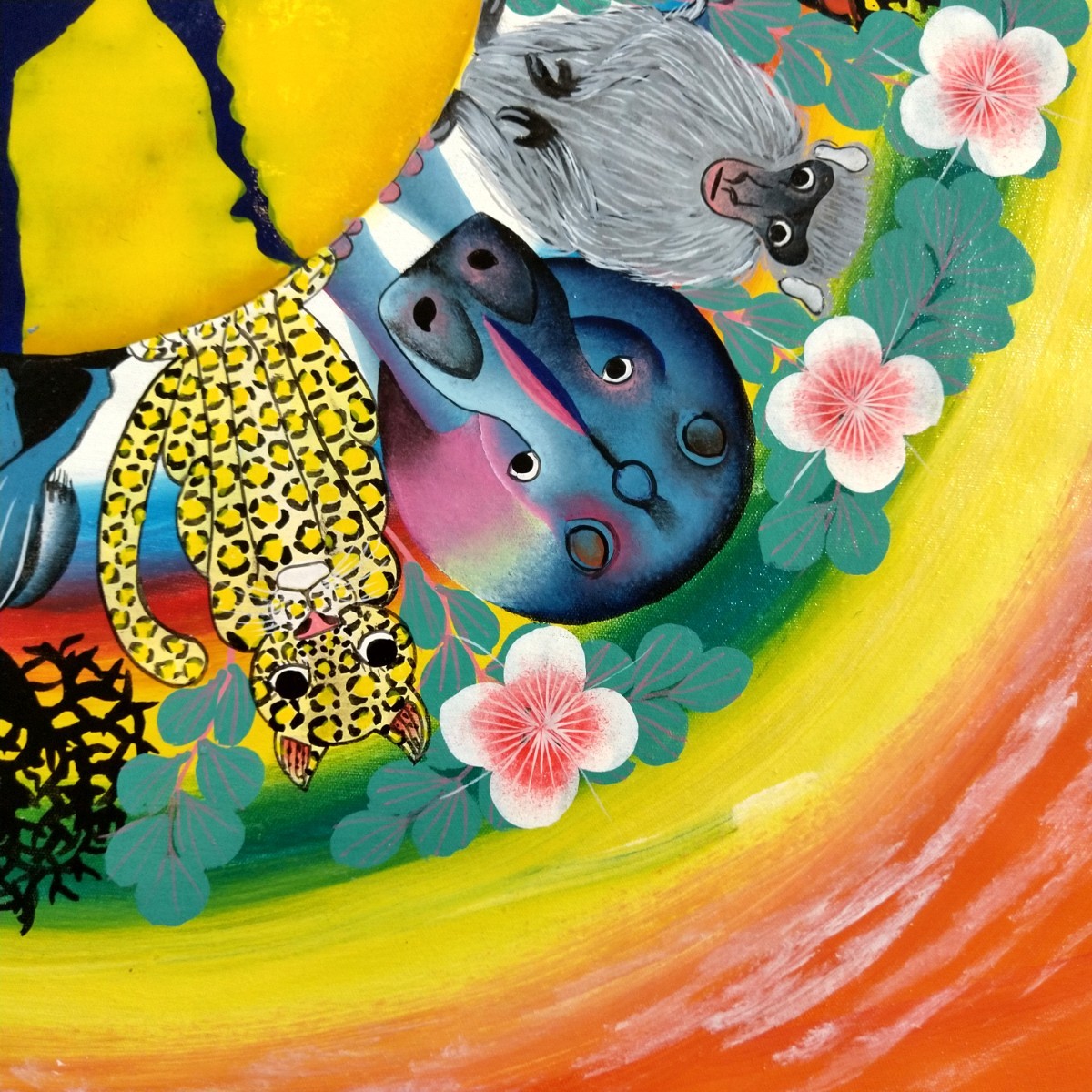 ○アフリカ絵画:ティンガティンガ『 Animal world -orange 』by