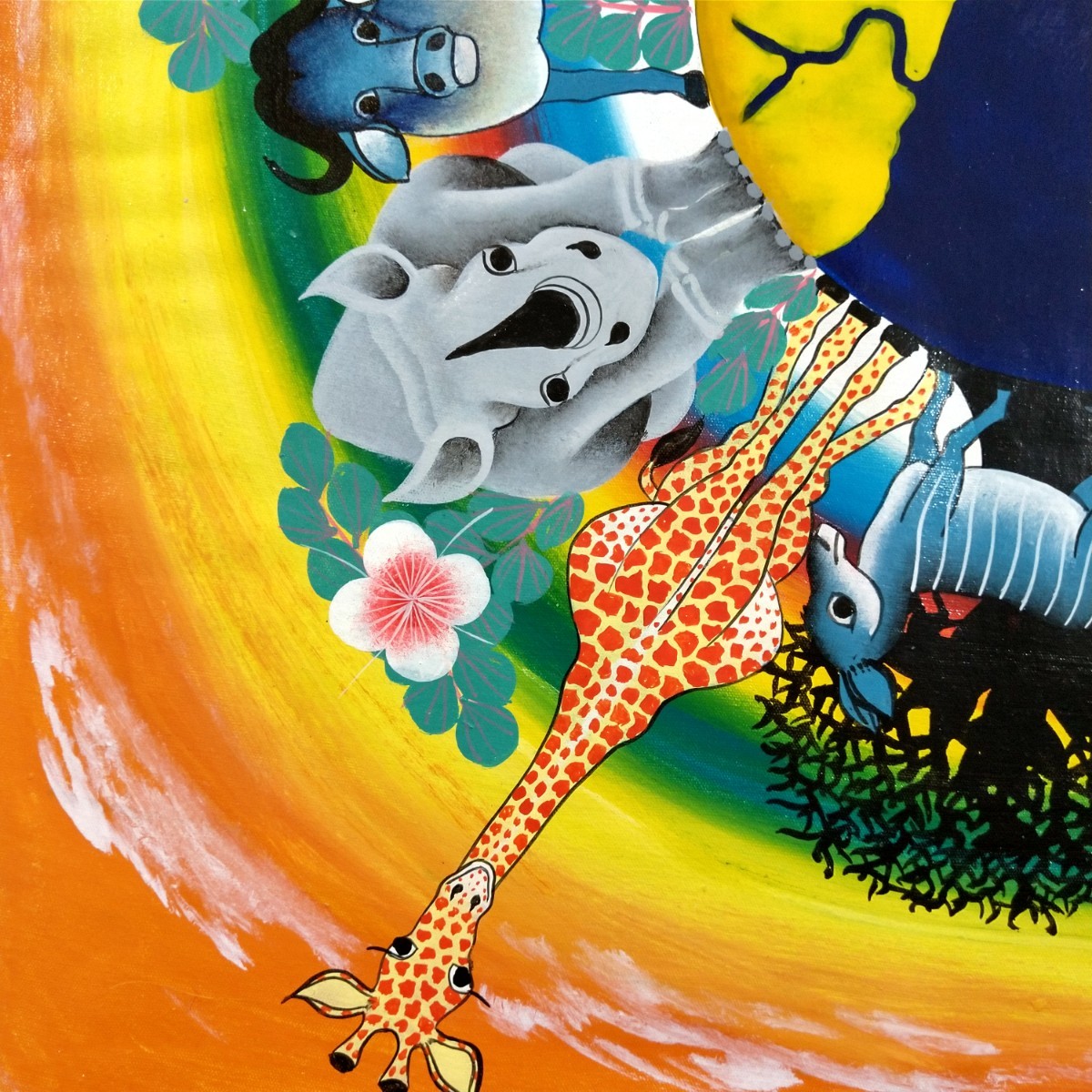 ○アフリカ絵画:ティンガティンガ『 Animal world -orange 』by