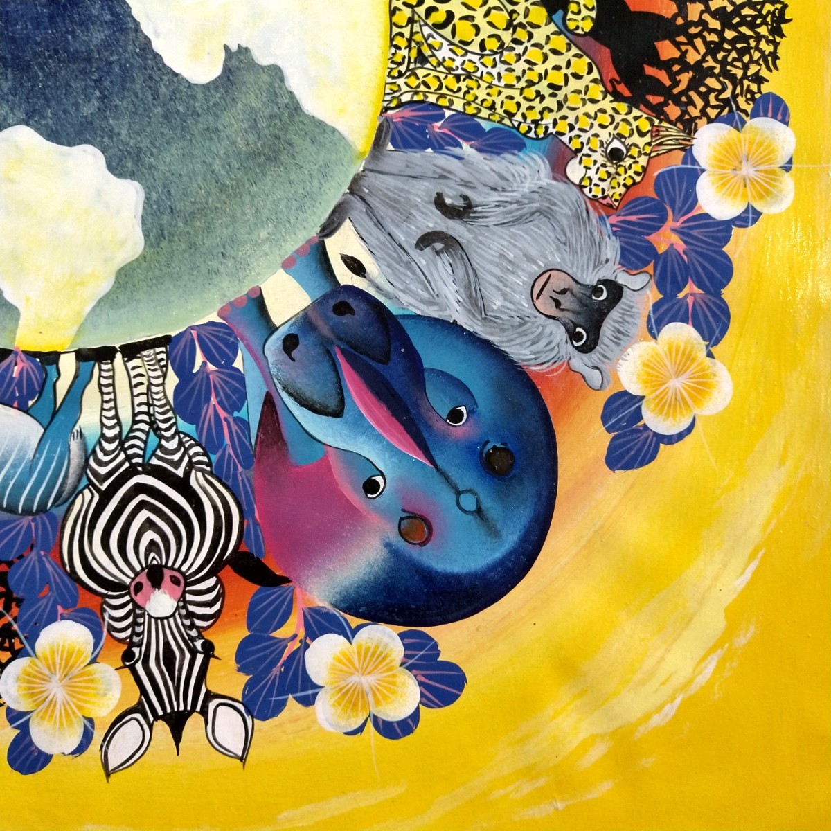 ○アフリカ絵画:ティンガティンガ『 Animal world -yellow 』by