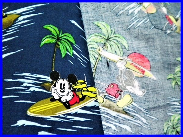 即決! 美品 Disney ディズニー ミッキーマウス 裏使い レーヨンアロハシャツ メンズM リバースプリント