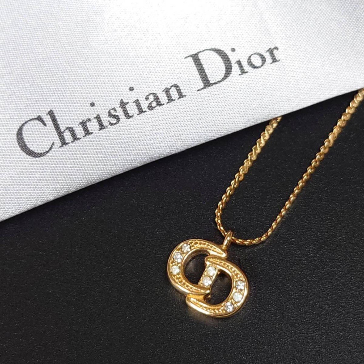 極美品✨ Dior ネックレス ロゴ ラインストーン ゴールド 43cm