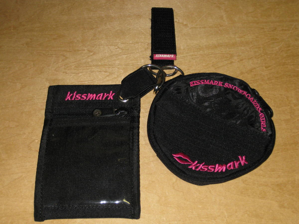  unused goods *kissmark / kiss mark pass case & pouch ( black × pink ) sending ¥185~ # lift ticket inserting ticket holder case 
