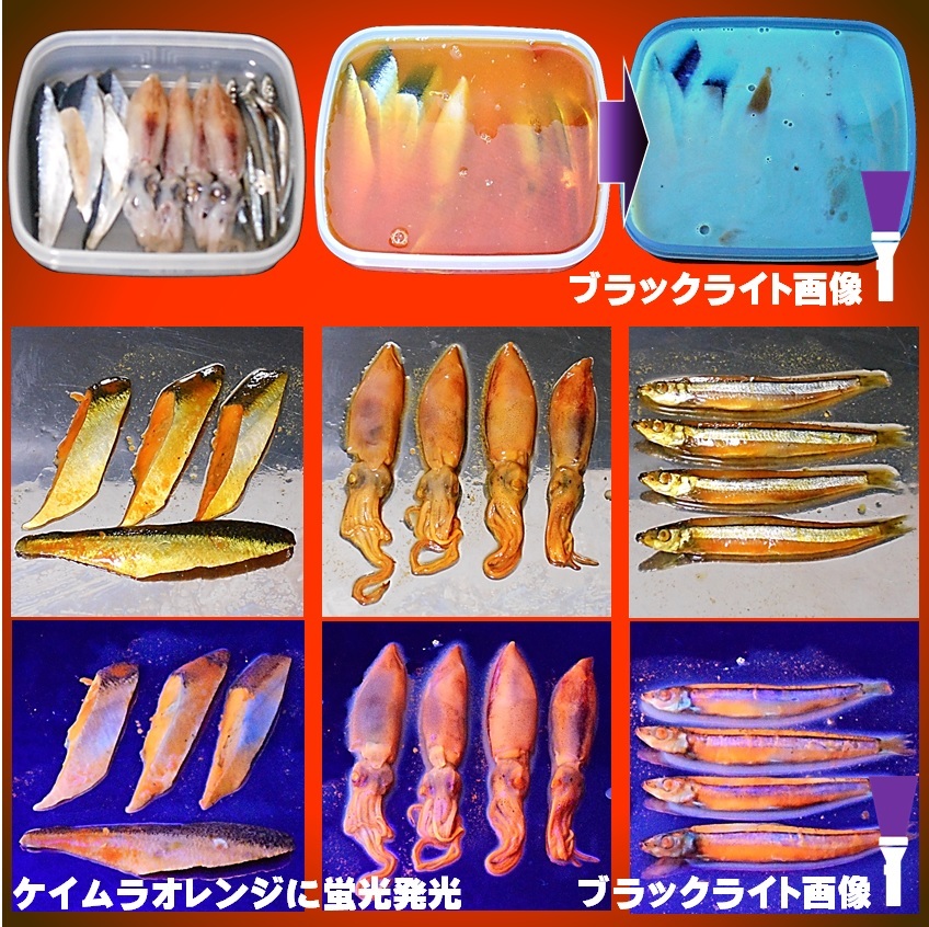 紫外線加工液 集魚剤 ケイムラパープル ケイムラオレンジ 190ml ２色組 ケイムラ 液 オキアミ 冷凍イワシ 海上釣堀 エサ 釣りエサ 釣り餌の画像5