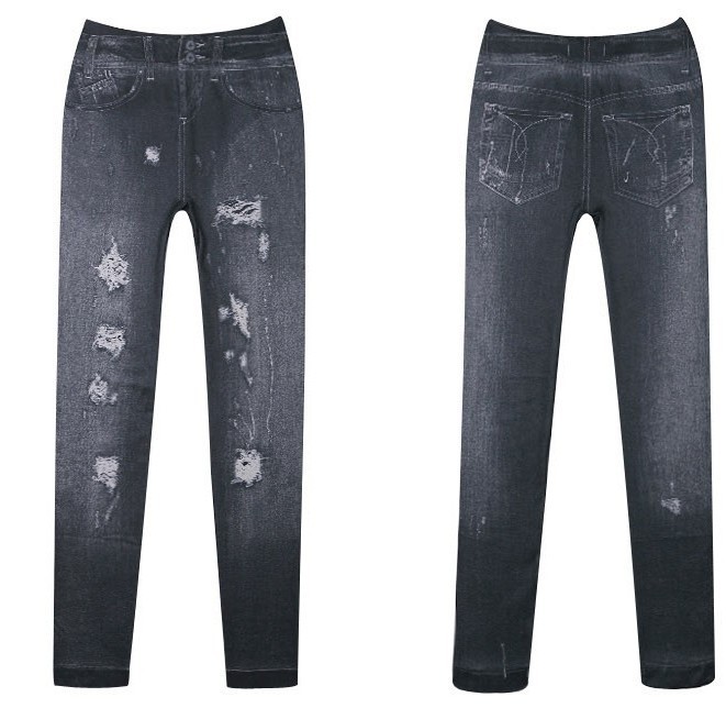  lady's damage Denim manner leggings / crack jeans flexible stretch material black 