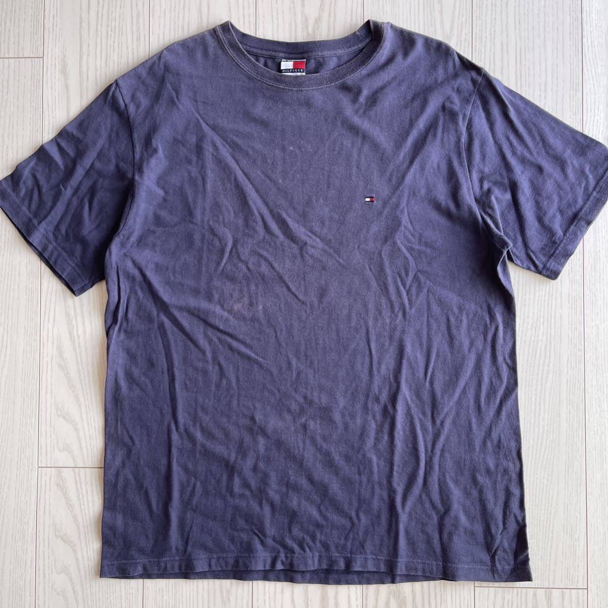 O10-139 90s Tommy Hilfiger トミーヒルフィガー　半袖Tシャツ　刺繍　ワンポイントロゴ　古着_画像1