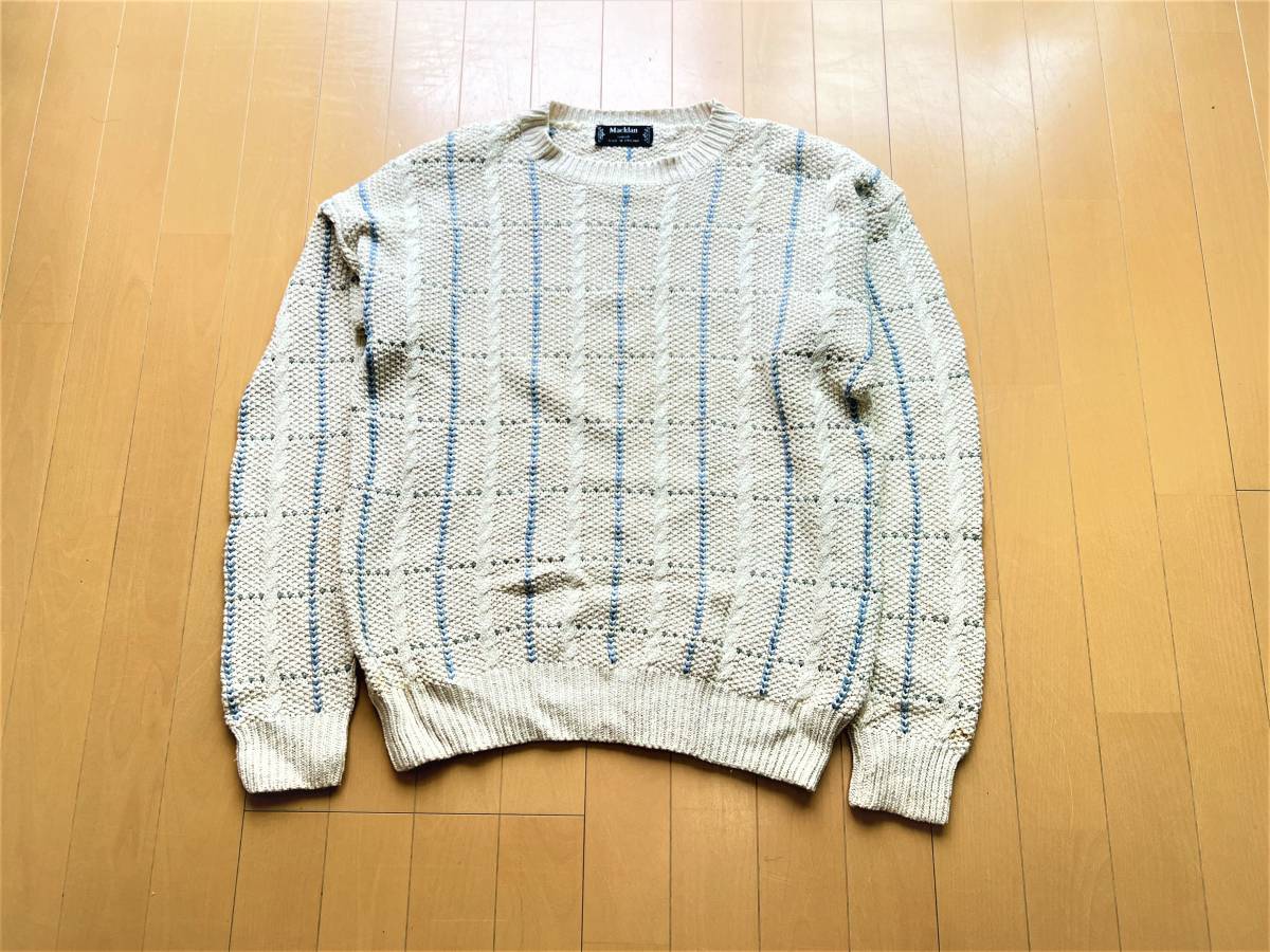 美USED品☆ENGLAND-MADE【伝説のブランド】MACKLAN マッカラン 本物を知る大人にオススメするサマーセーター◎クルーネックxアランニット