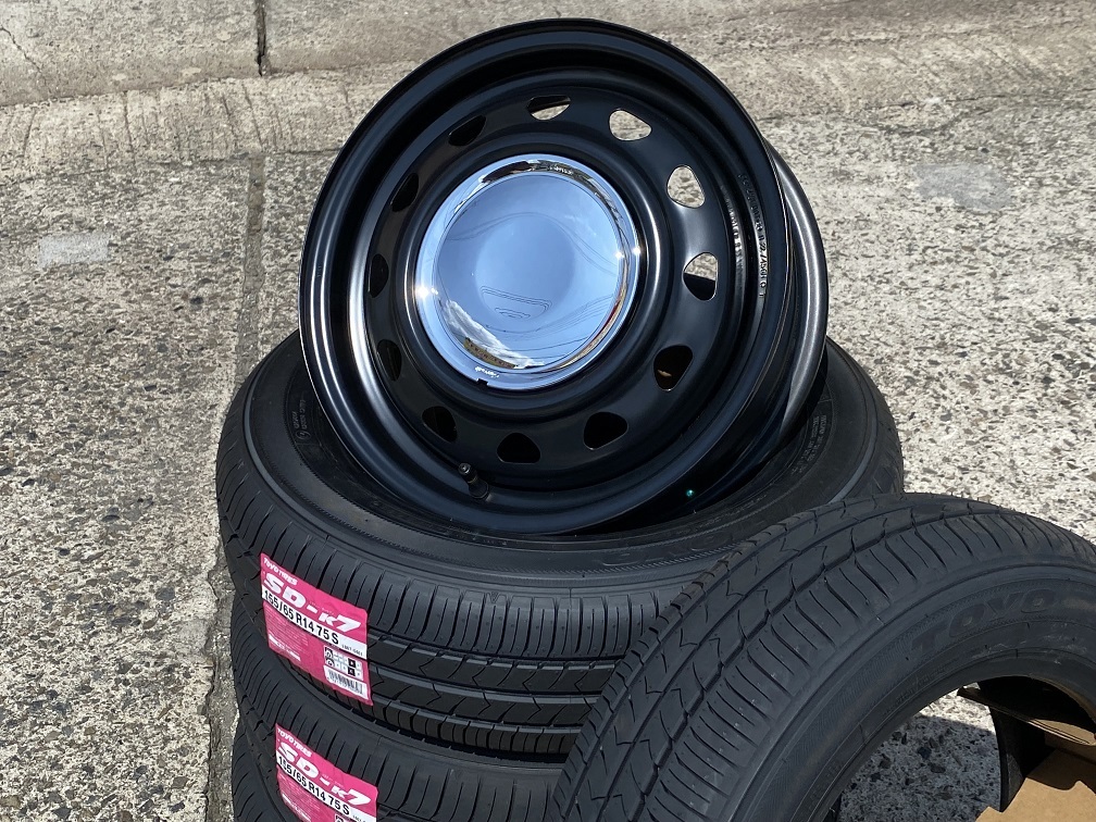 送料無料/オシャレ鉄ちん 14インチ4.5J+45 TOYO SD-K7 155/65R14 75S クロームCAP ムーブキャンバス/スペーシア/N-ONE/ウエイク/軽自動車_画像5