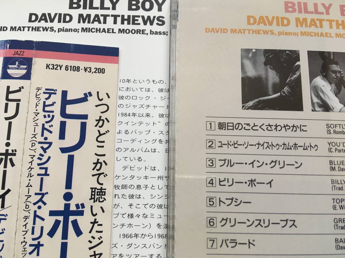 ★ピアノ・トリオ！デヴィッド・マシューズ／ビリー・ボーイ DAVID MATTHEWS TRIO_画像2