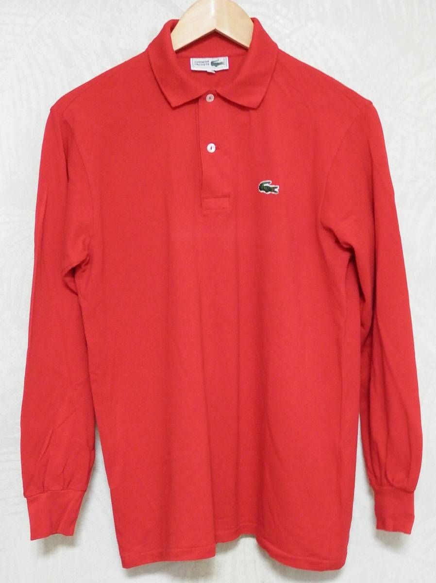 【送料無料】 希少 文字ワニ LACOSTE ラコステ L1312 鹿の子 長袖ポロシャツ 4 レッド 80´s 90´s ヴィンテージブランド別