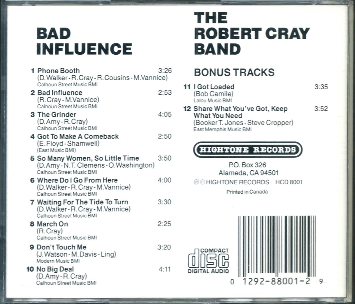 THE ROBERT CRAY BAND / Bad Influence +2 HCD-8001 USA record CD The * Robert *k Ray * band /bado* in full elliptic spring ns4 sheets including in a package shipping possibility 