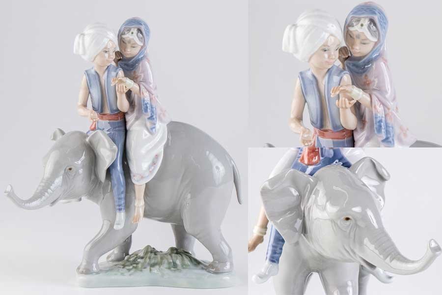LLADRO】『 リヤドロ 「象にまたがって」 磁器人形 フィギュリン 唐木