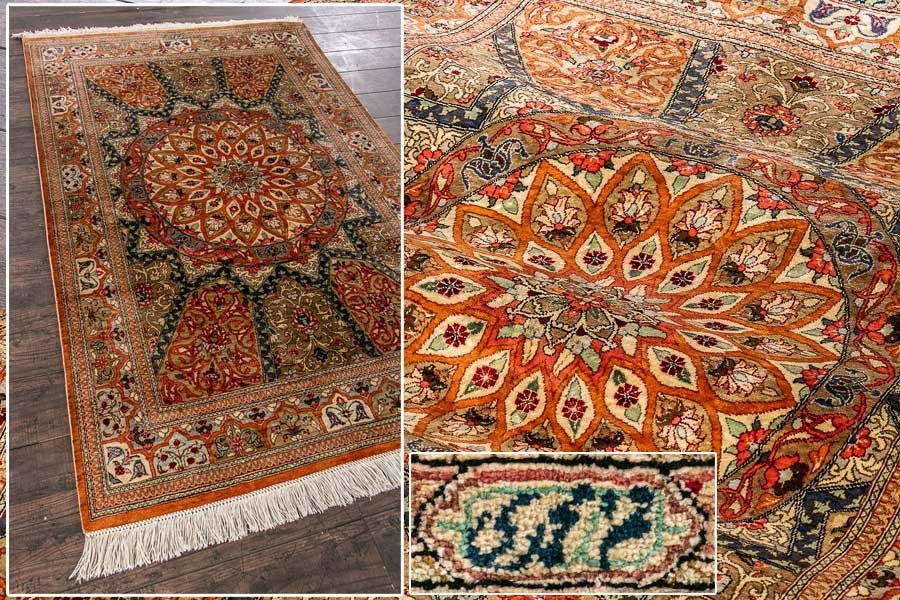絨毯】『 ペルシャ絨毯 ゴンバデ シルク 81万ノット 径129×78cm 絨毯】『 ペルシャ絨毯 ゴンバデ シルク 81万ノット 径129×78cm