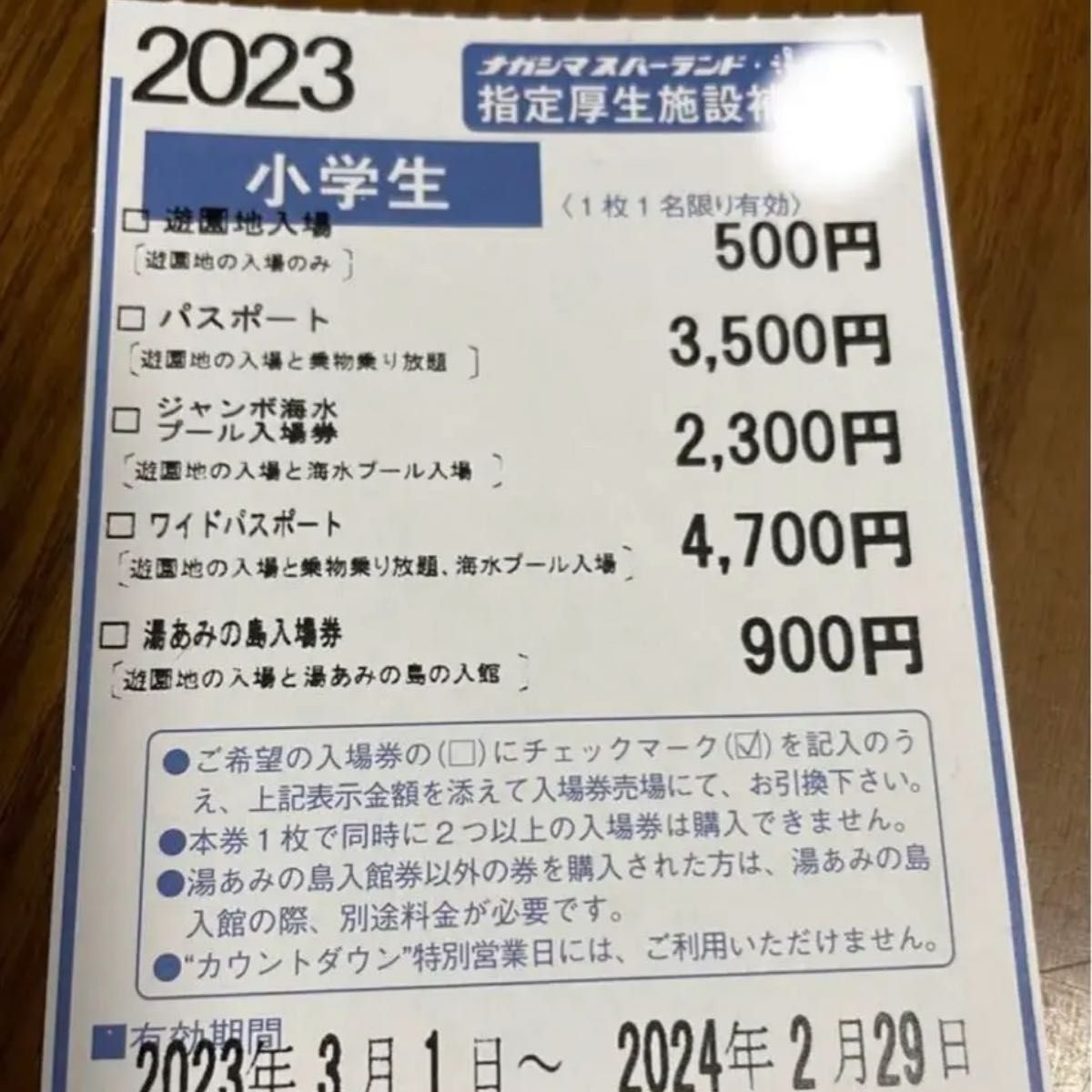 ジャンボ海水プール ナガシマスパーランド 割引券補助券 小学生1枚