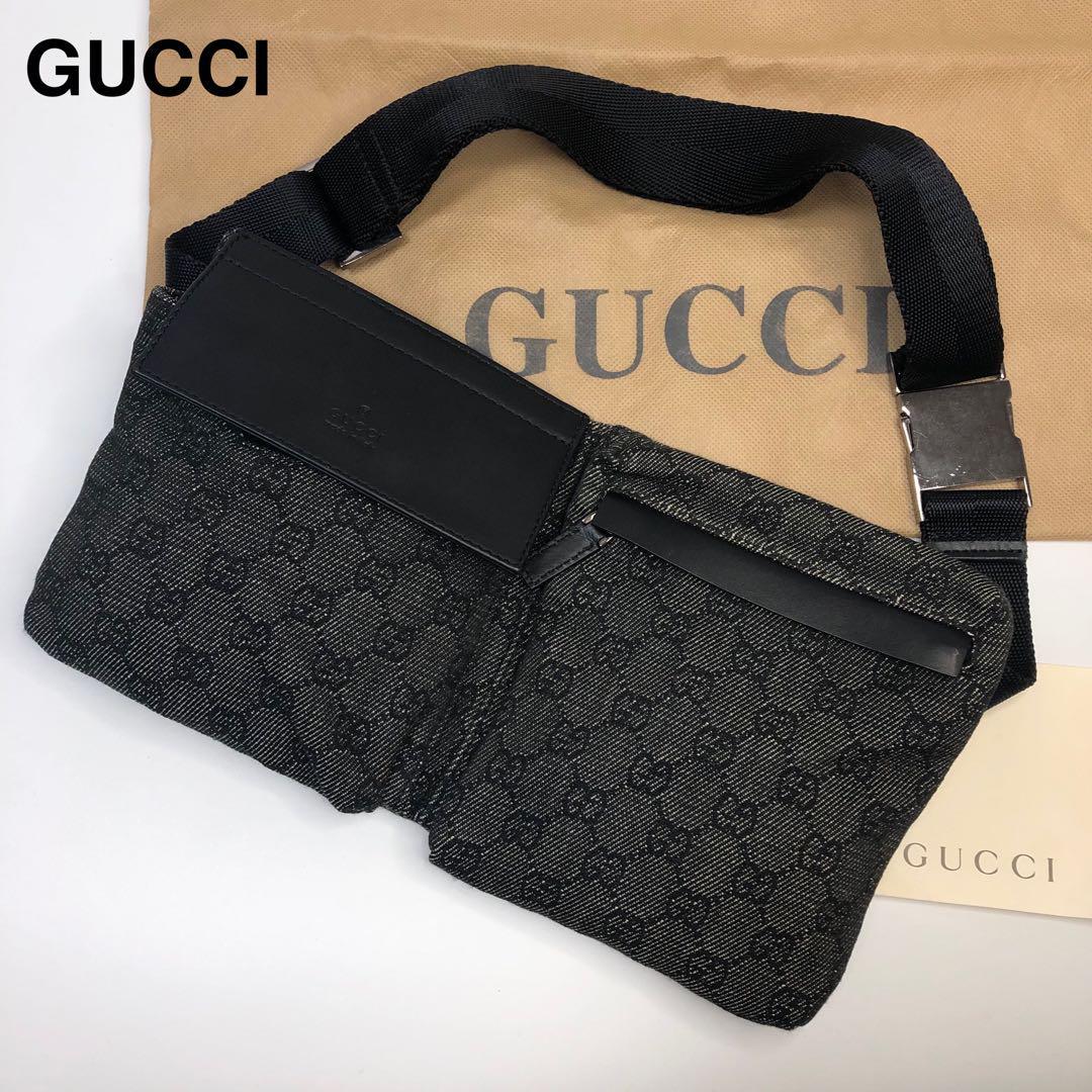 1円〜極美品グッチGUCCI GG柄キャンバスレザーウエストポーチ