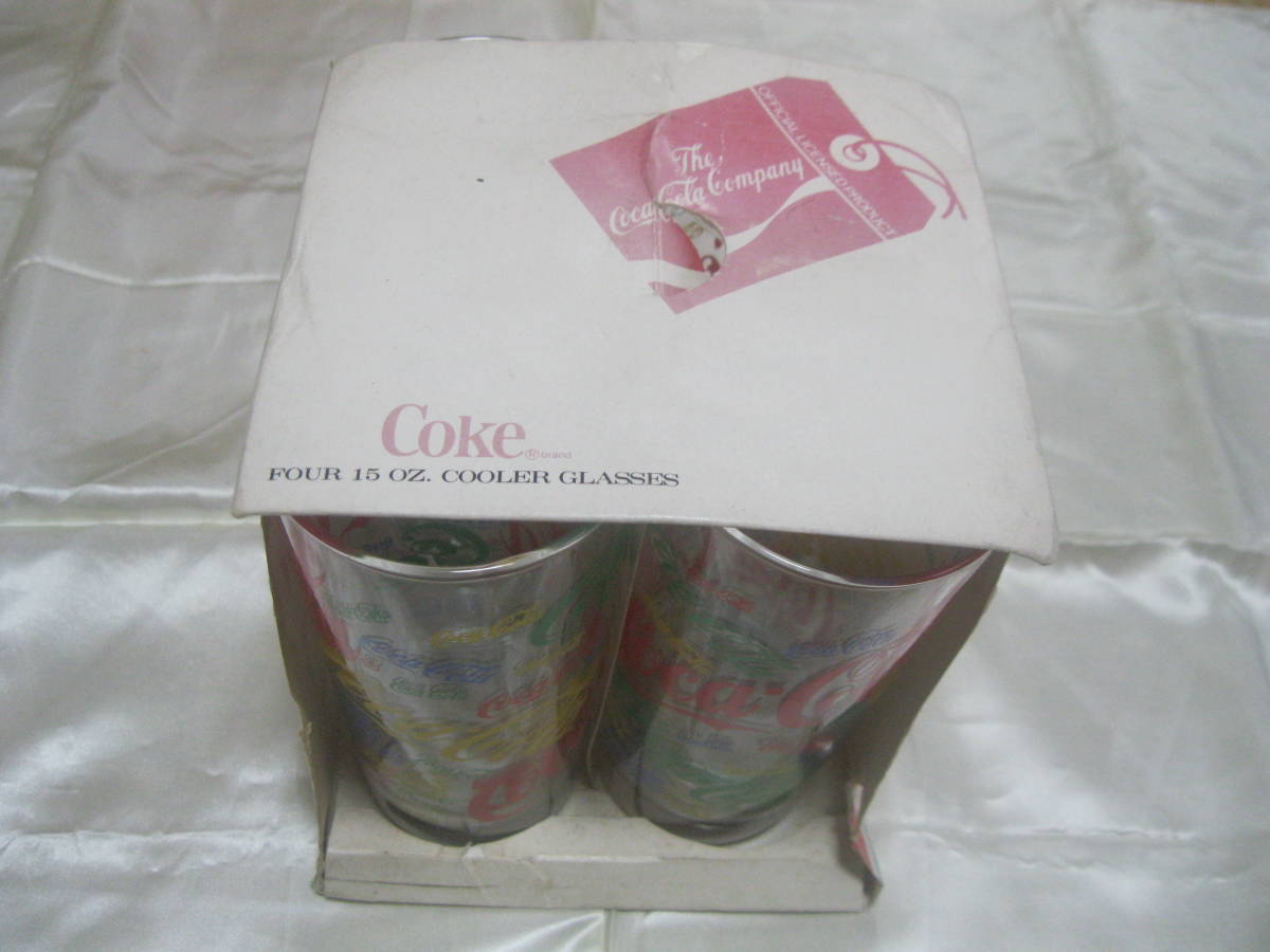 Coca Cola1987年 FOUR 15OZ COOLER GLASSES コカコーラ　１５オンス・カラーグラス　４個セット　新品_画像2