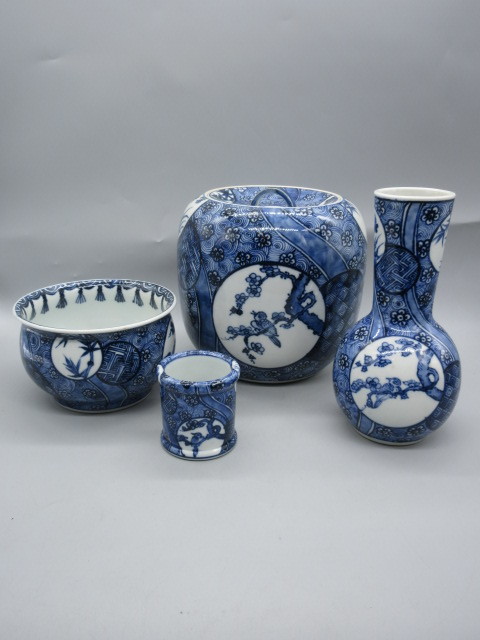 京焼 茶道具【清閑寺窯 杉田祥平造 祥端丸窓花鳥画 皆具 】共箱 茶道具