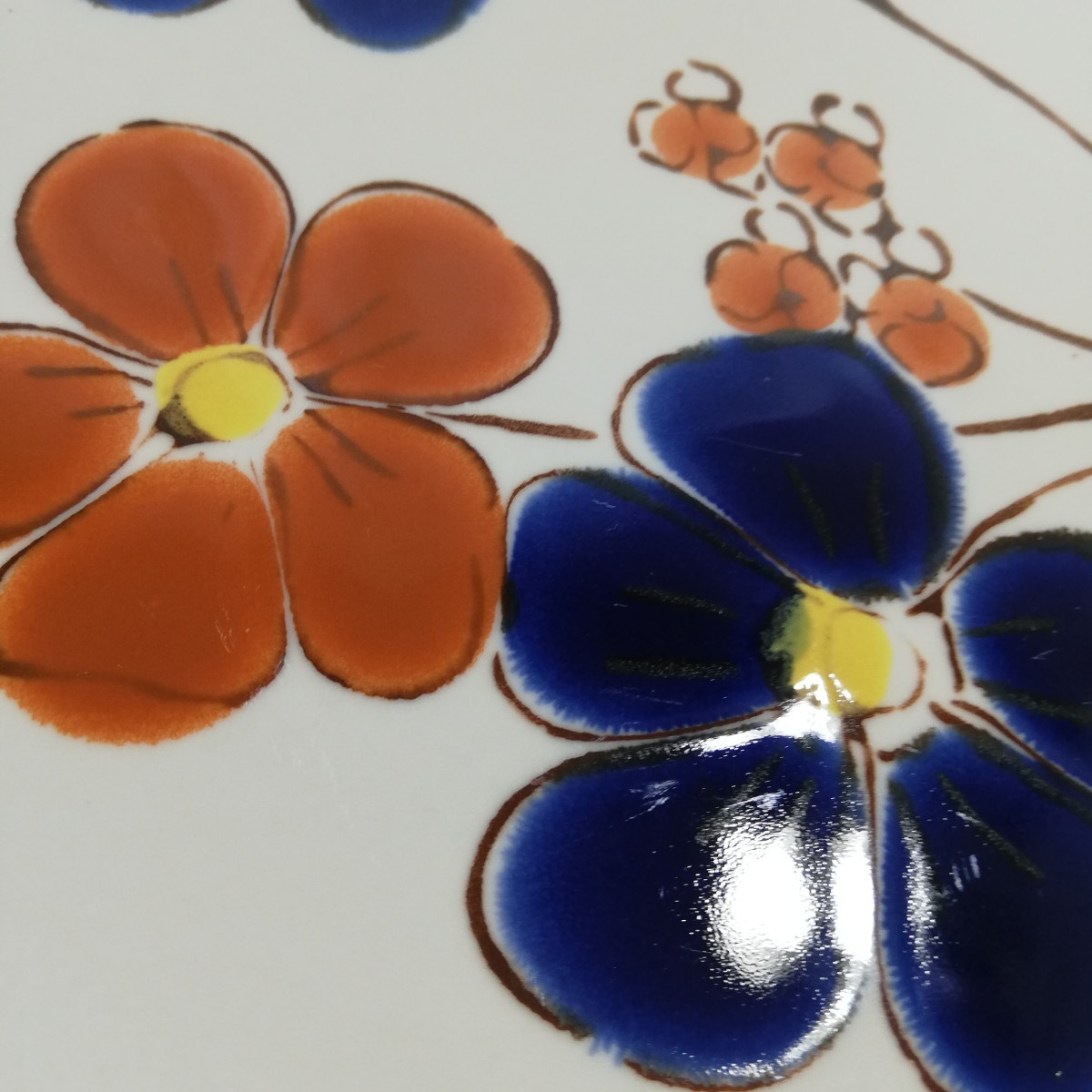 昭和レトロ 逆輸入食器 mioko 花柄ブルーライン ストーンウェア 耐熱皿 直径26.7cm×高さ2.2cm 未使用品 [日本製 大皿]の画像2