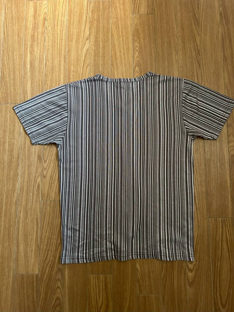 *FORAVI T-shirt short sleeves V neck stripe silver × scorching tea lady's simple lustre 