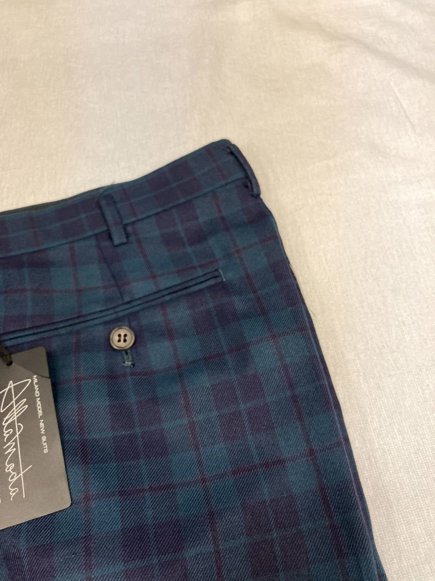 { new goods } unused casual Golf slacks size 73cm 2 tuck made in Japan wool 100% tartan check blue green color 