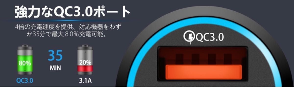 カーチャージャー シガーソケット急速充電Quick Charge 3.0 USB