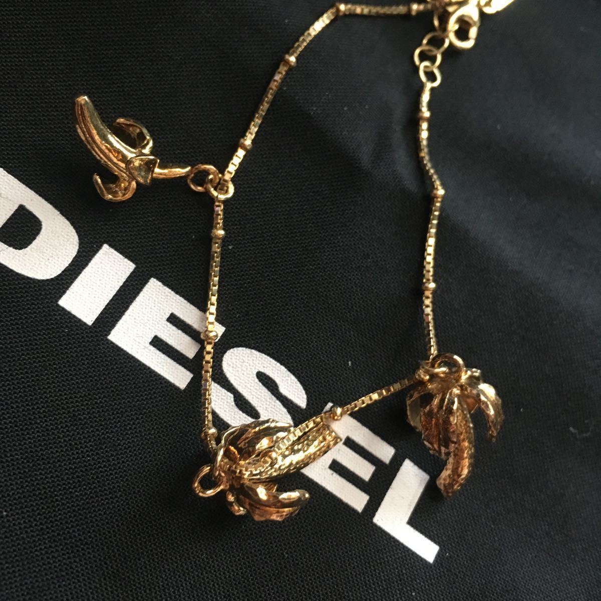 送料込●新品●価-18480円 DIESEL ディーゼル レディース ヴィンテージ加工 バナナ パームツリー ゴールド② チェーンブレスレット AMAIA_画像8