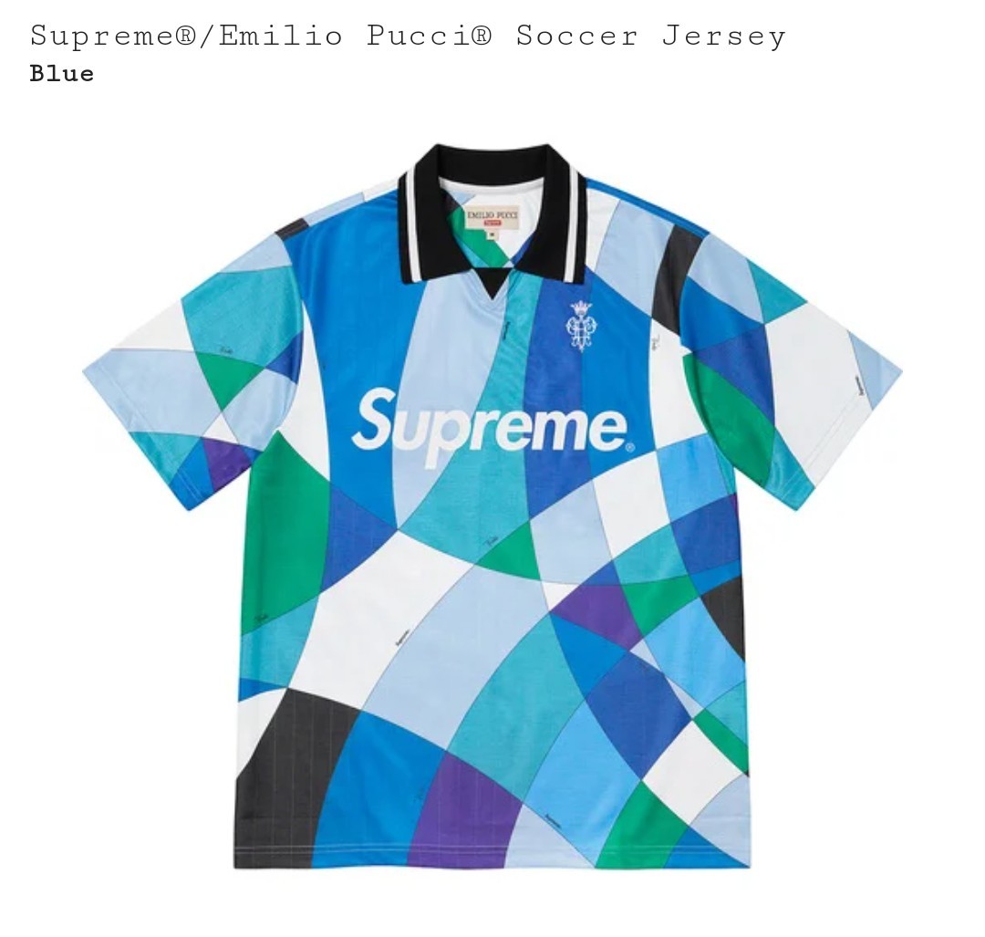 国内正規品 新品未使用 Supreme Emilio Pucci Soccer Jersey Blue L